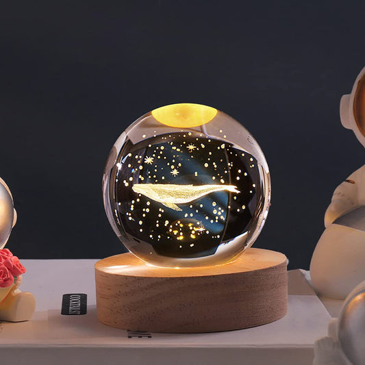 5D Whales In Space Crystal Ball Glass Planet LED Warm Night Light