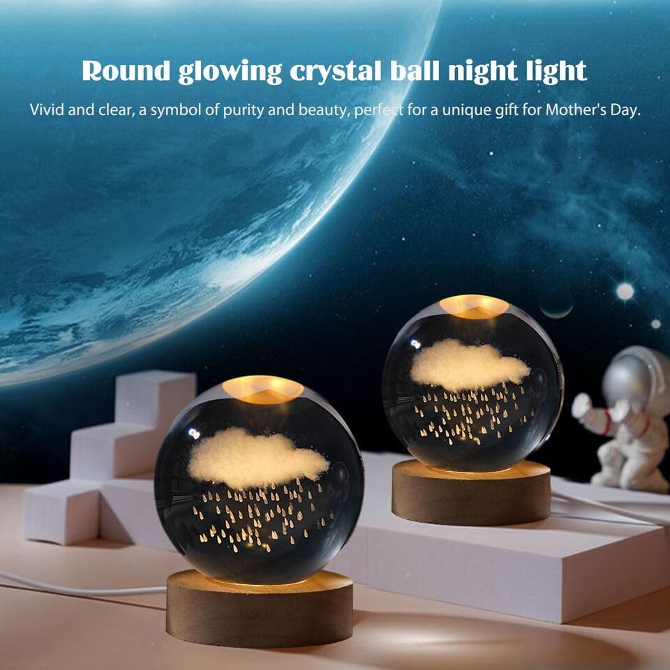 5D  Light Rain Cloud Crystal Ball Glass Planet LED Warm Night Light