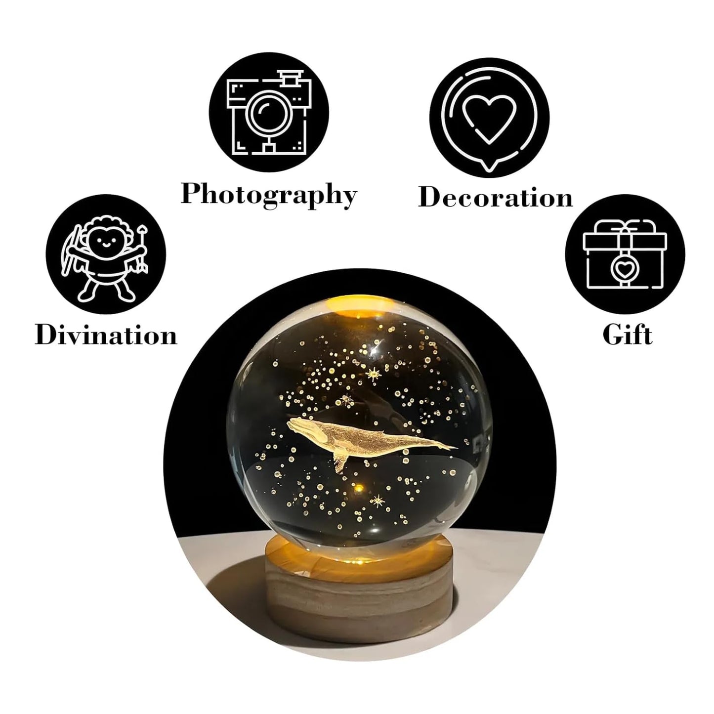 5D Whales In Space Crystal Ball Glass Planet LED Warm Night Light