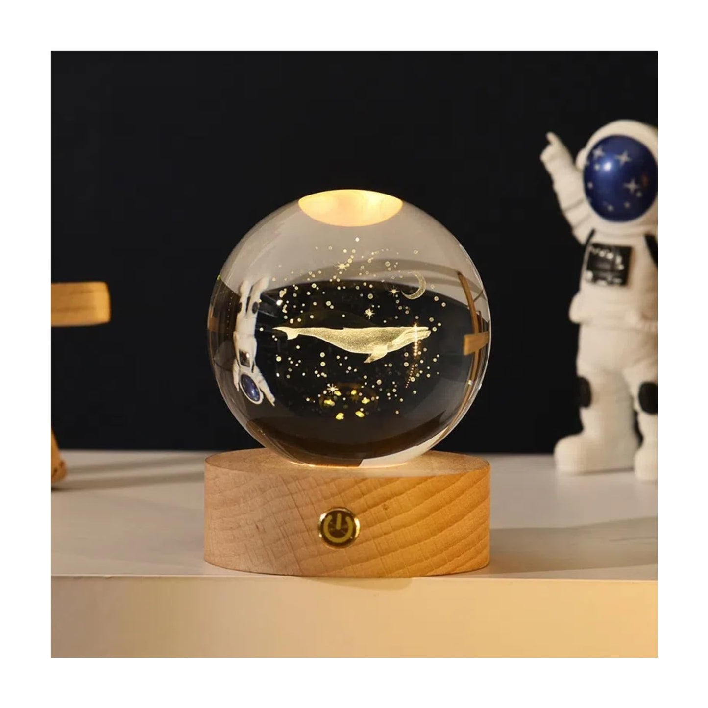 5D Whales In Space Crystal Ball Glass Planet LED Warm Night Light