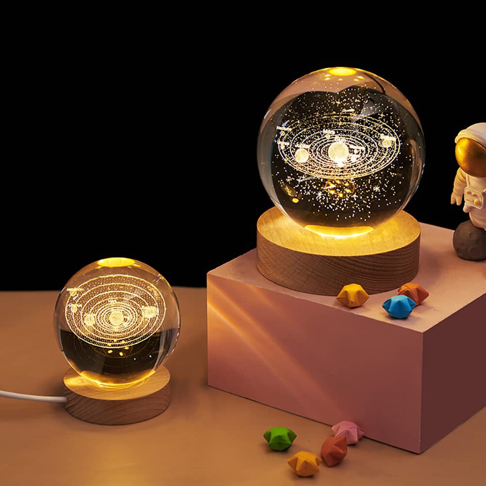 5D  Cosmic Planetary Trajectory Crystal Ball Glass Planet LED Warm Night Light