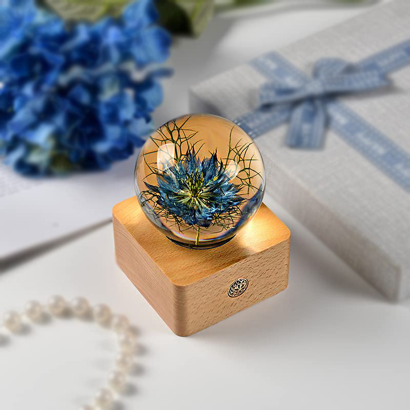 Blue Lily Night Light Crystal Ball - (Natural Preserved Flower)