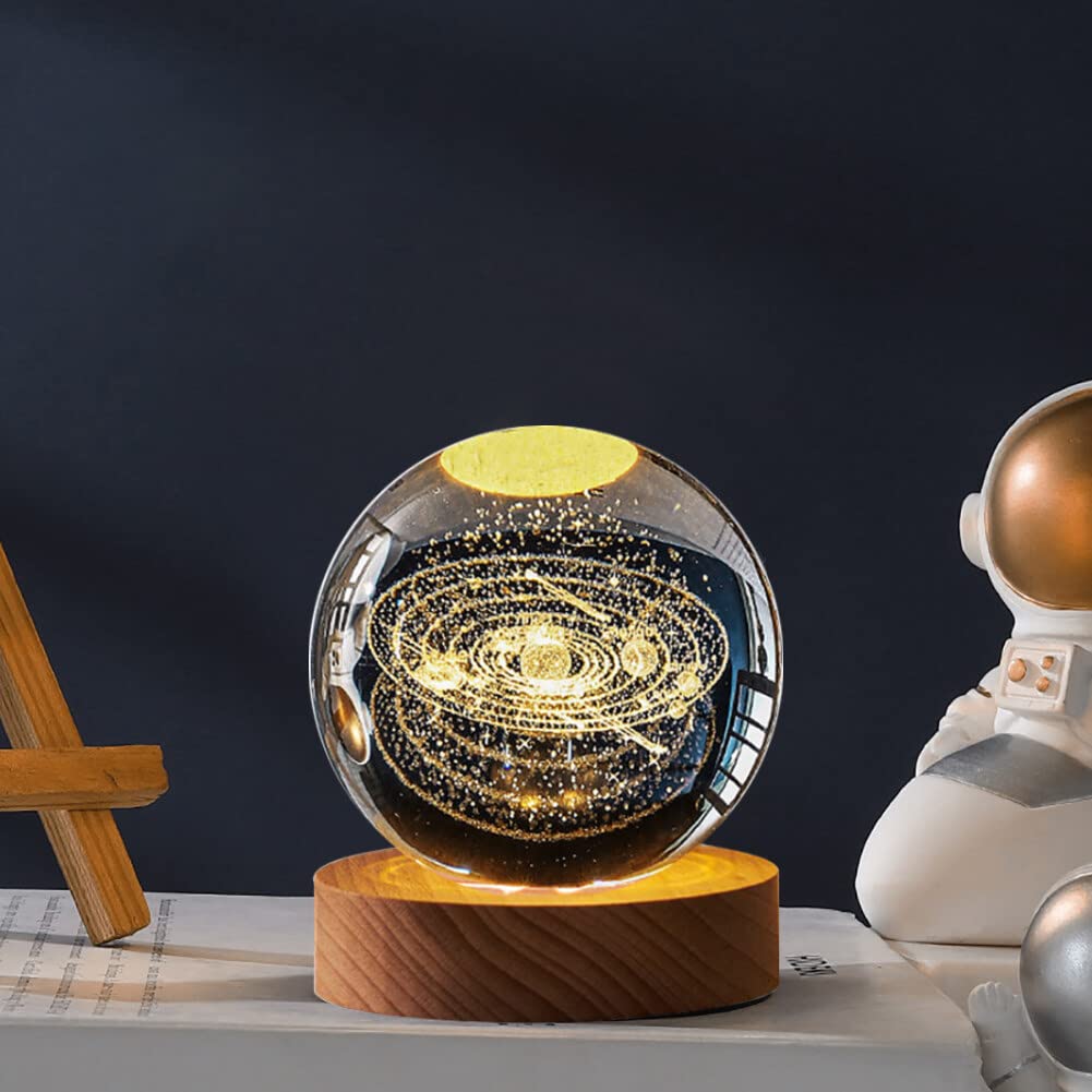 5D  Cosmic Planetary Trajectory Crystal Ball Glass Planet LED Warm Night Light