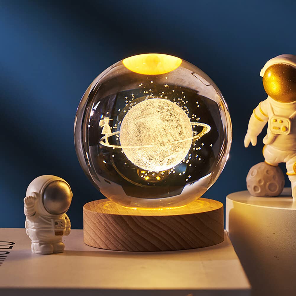 5D Astronaut In Space Crystal Ball Glass Planet LED Warm Night Light