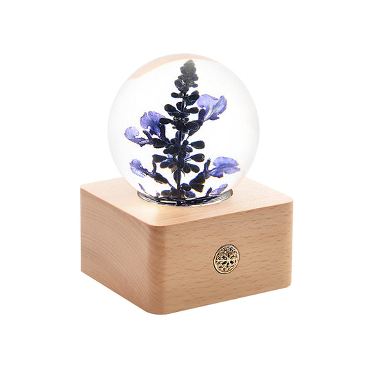 Purple Lancome Flower Night Light Crystal Ball - （Natural Preserved Flower)