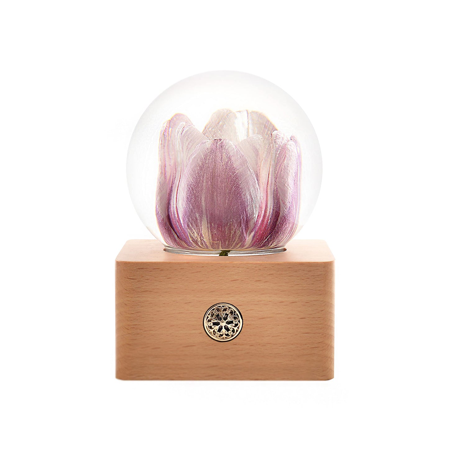 Purple Tulips Flower Night Light Crystal Ball - （Natural Preserved Flower)