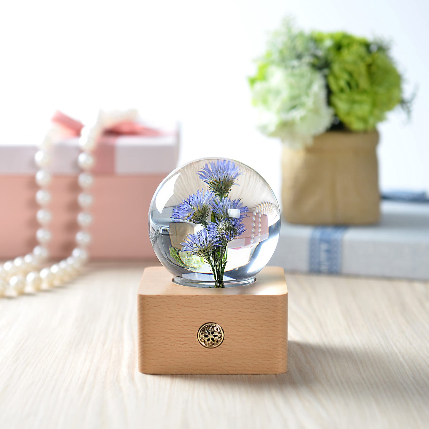 Purple Chrysanthemum Night Light Crystal Ball - (Natural Preserved Flower)