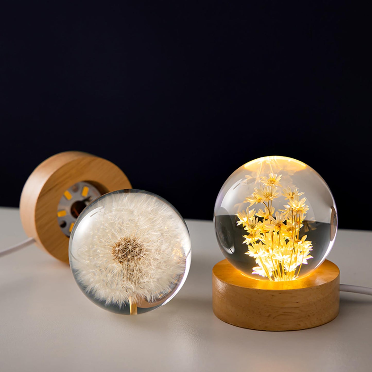 Blowball Flowers Night Light Crystal Ball - (Natural Preserved Flower)