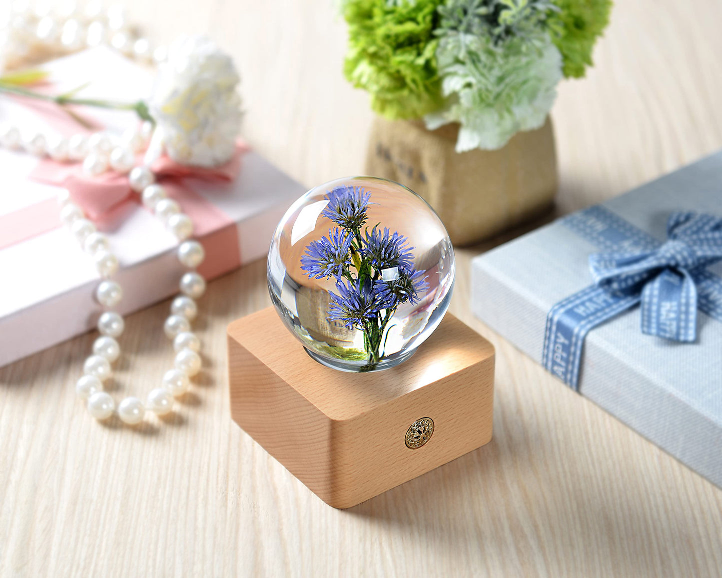 Purple Chrysanthemum Night Light Crystal Ball - (Natural Preserved Flower)