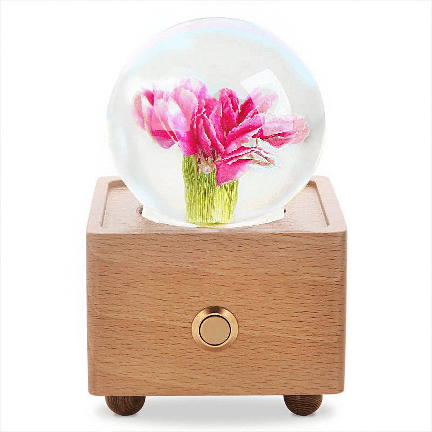 Pink Carnations Flower Bluetooth Speaker Crystal Ball - （Natural Preserved Flower)