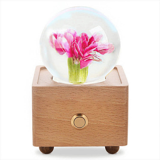 Pink Carnations Flower Bluetooth Speaker Crystal Ball - （Natural Preserved Flower)