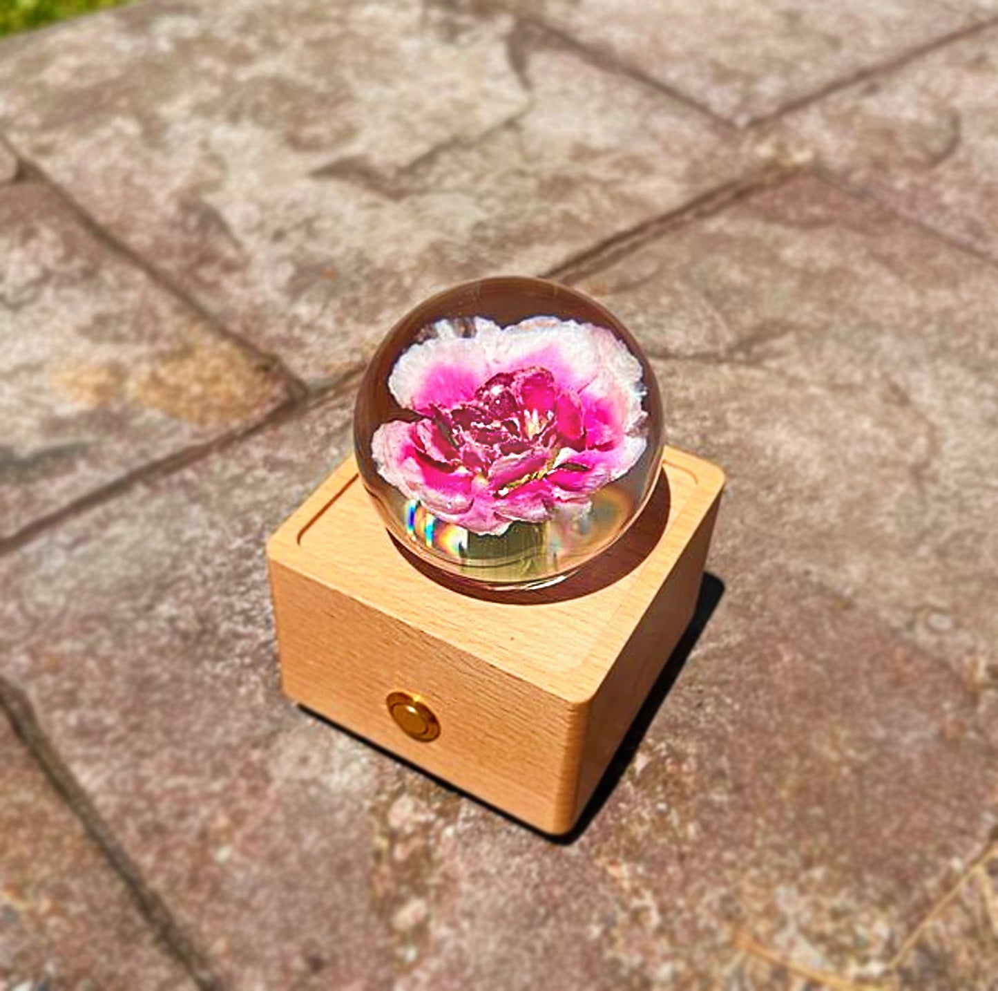 Pink Carnations Flower Bluetooth Speaker Crystal Ball - （Natural Preserved Flower)