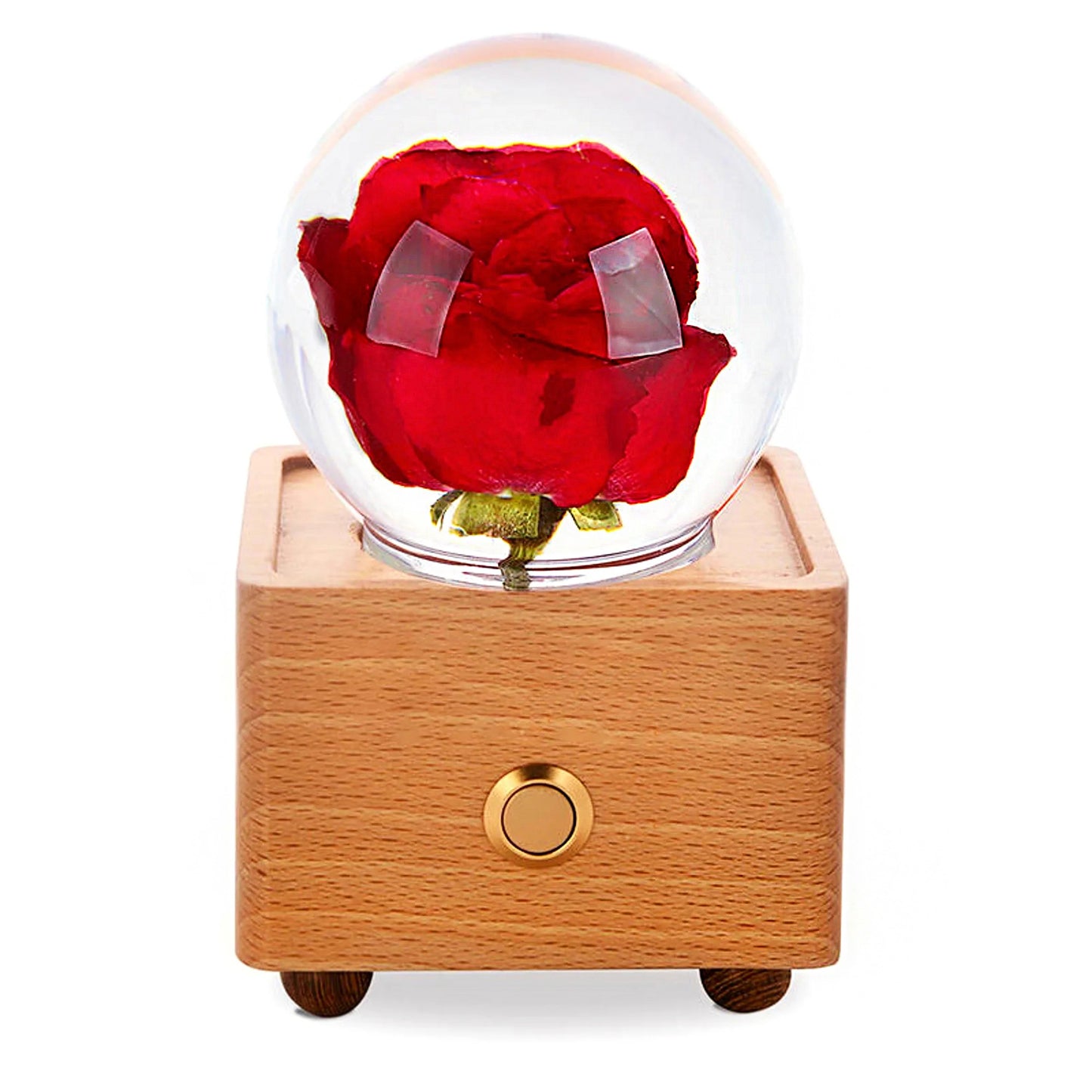 Red Roses Flower Bluetooth Speaker Crystal Ball - （Natural Preserved Flower)