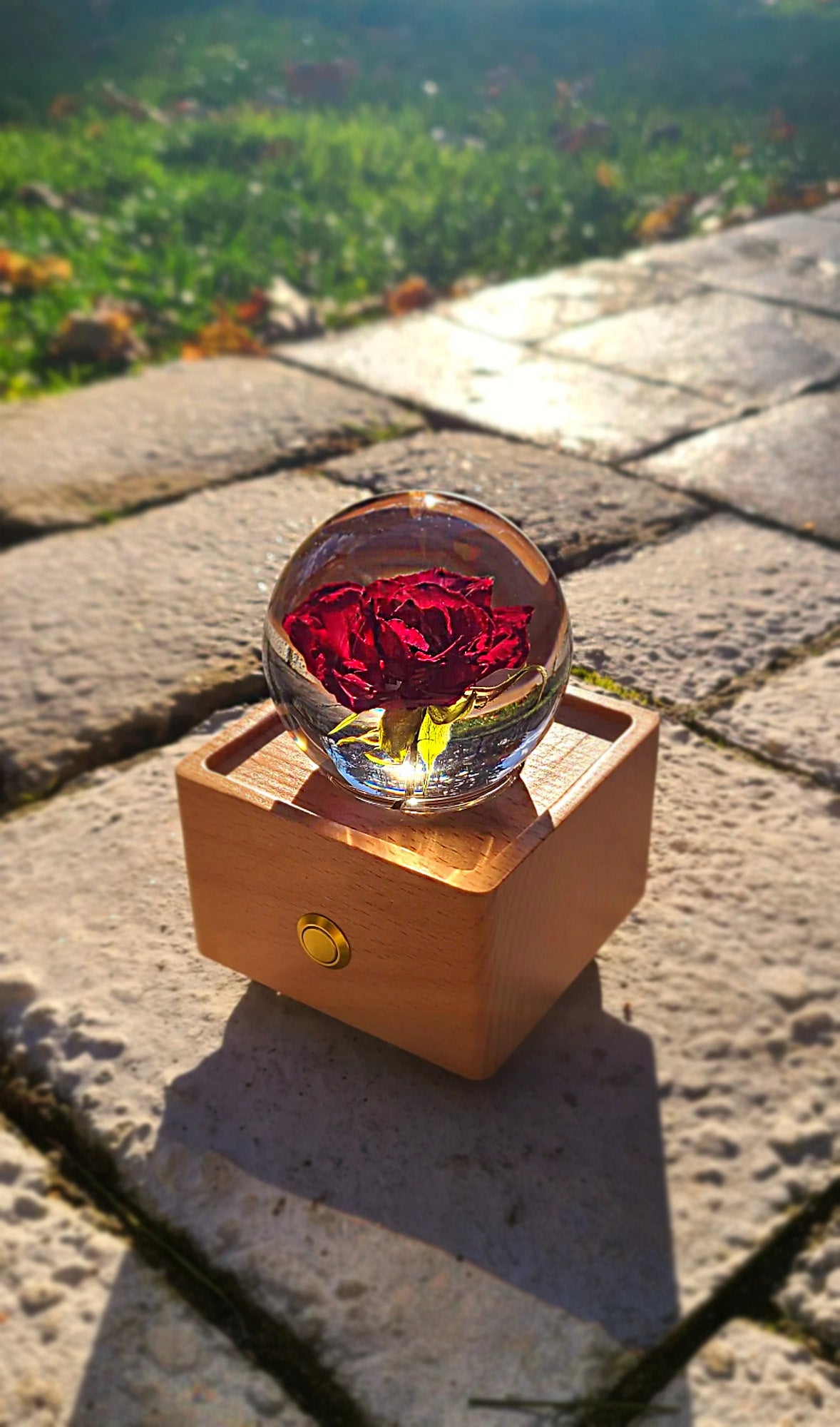 Red Roses Flower Bluetooth Speaker Crystal Ball - （Natural Preserved Flower)