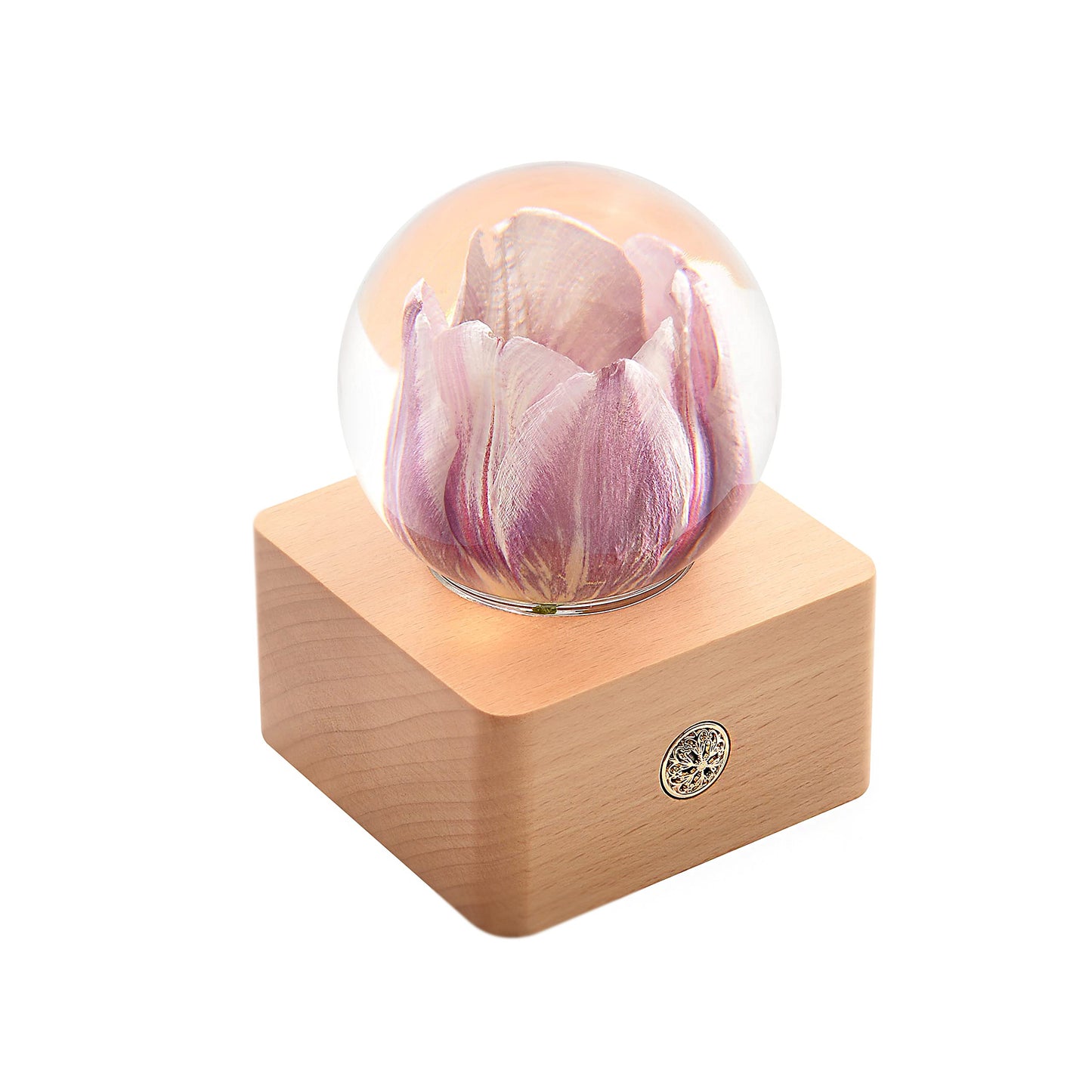 Purple Tulips Flower Night Light Crystal Ball - （Natural Preserved Flower)